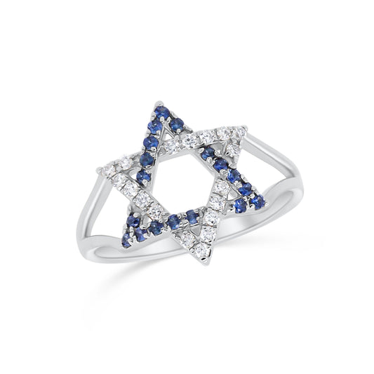 White Gold Two Tone Israeli Star Ring