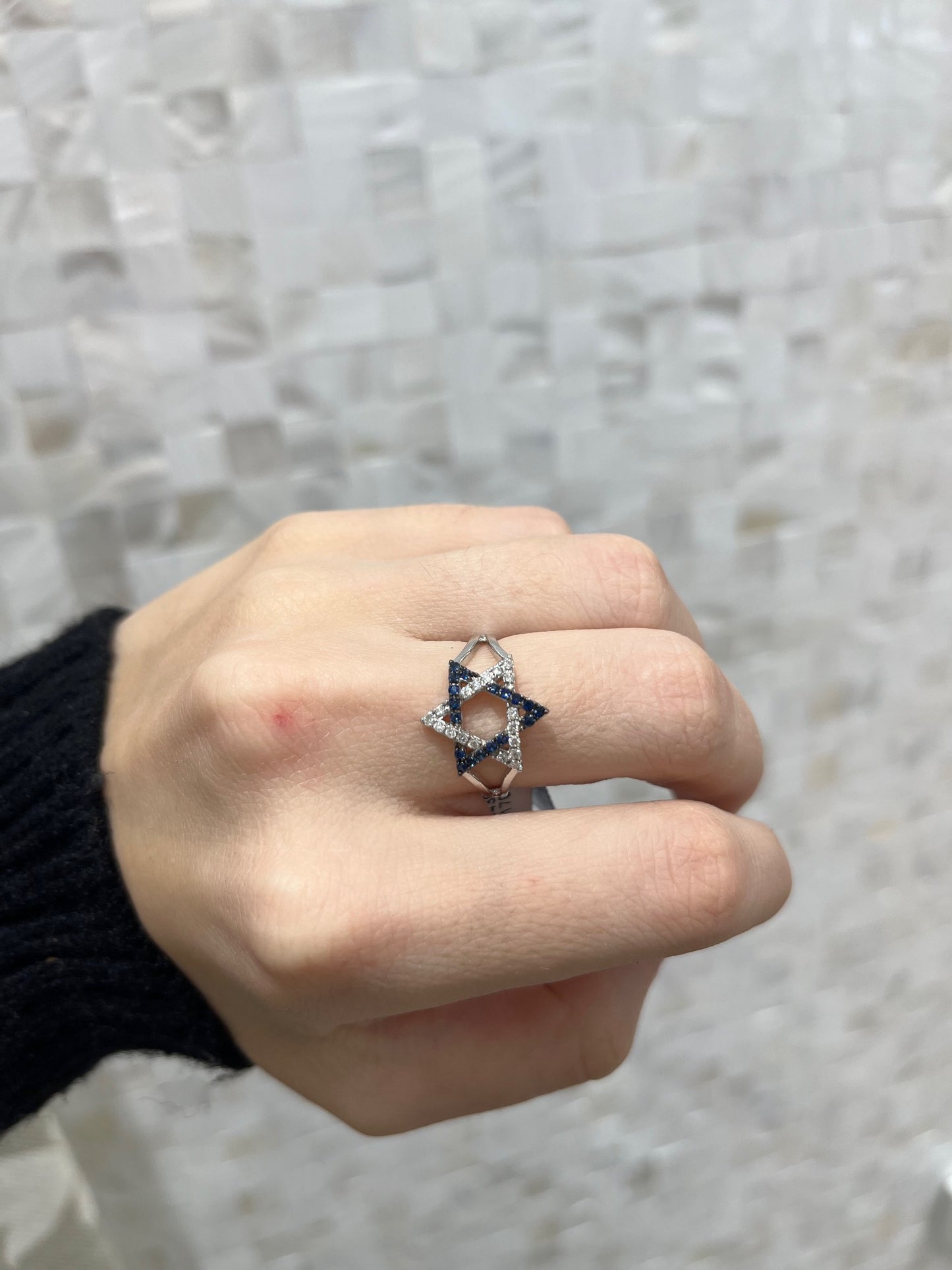 White Gold Two Tone Israeli Star Ring