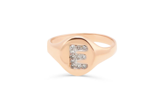 E Initial Signet Pinky Ring